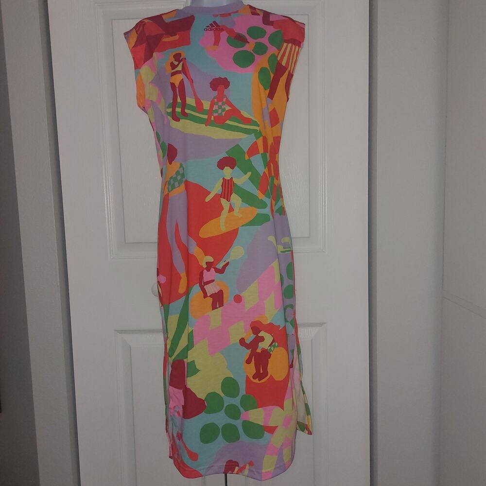 Adidas x Farm Rio Dress Training Midi Dress Gold/ Semi Solar red Love Island - Picture 4 of 14